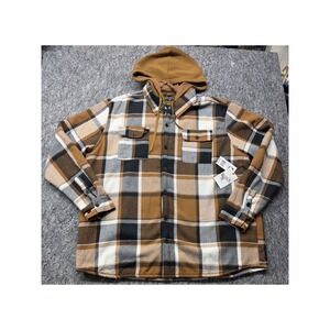 Retro Stitch Mens 3XL Plaid Sherpa Line Hooded Flannel Shirt Jacket Brown SHR-90